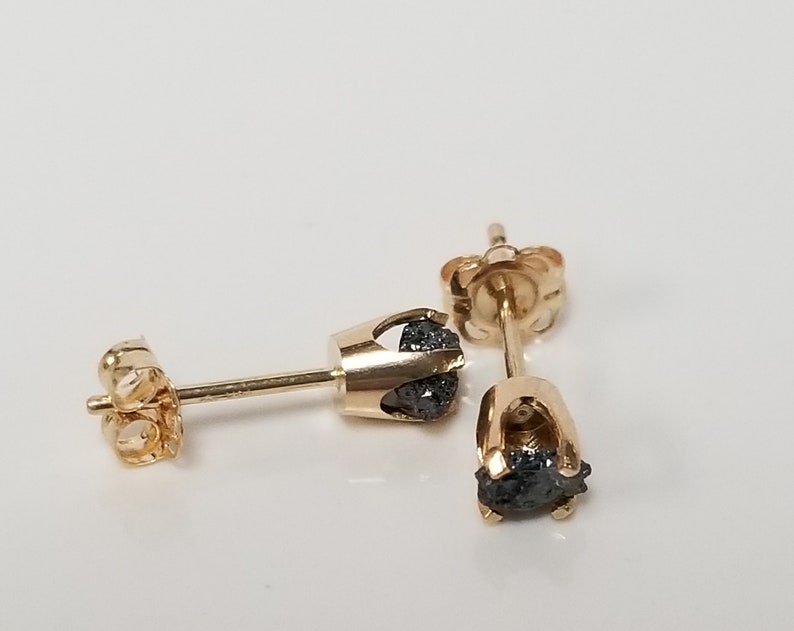 3mm Nature Unearthed 14k Yellow Gold ROUGH .25ct Diamond Studs Stud Black Brown Champagne .20ct .30ct GE45