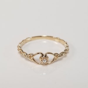 Rozmiar sprzedaży 5,75 lub 6 Estate 14k białe lub żółte złoto podwójne serce biały pojedynczy szlif 0,03ct diament pierścionek z obrączką w kształcie serca G125