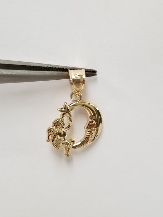 14k Yellow Gold Angel with Moon and Star Pendant 14k Yellow Gold Angel with Moon and Star Pendant