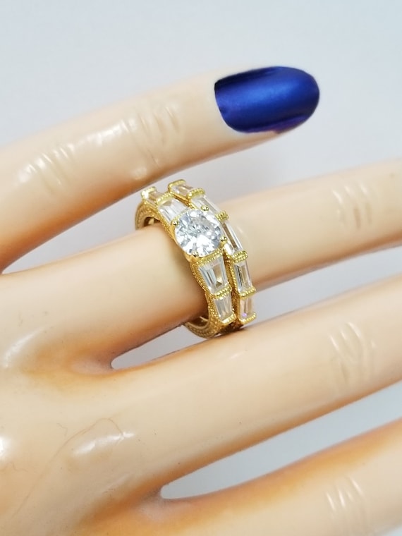 Size 10 Estate Yellow Gold Tone Sterling Silver 925 Heart Cz