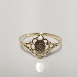 T Größe 4,25 Nachlass 10k Gelbgold Baby Ring Initial T Monogramm filigrane Antik Midi Pinky G77