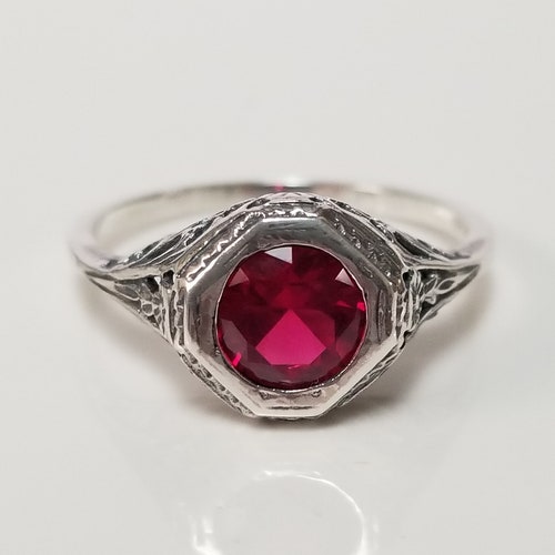 Vintage Sterling Silver Ruby Filigree Ring Size 8 - Etsy