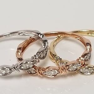 YELLOW Sale Size 6.75 Estate 10k Yellow Rose White Gold 3mm .06ct Diamond Band Ring Wedding Stack CHOICE GB19