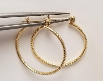 1.58 Grams Sale 1 1/8" 30mm Estate 14k Yellow Gold Medium 1.5mm Diamond Cut Round Tube Hoops Twisted Rope Earrings 1" GE440-05