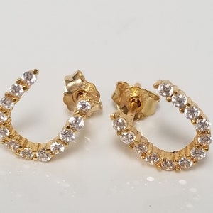 1/2" Estate Sterling Silver 925 Gold Tone Cz Diamonds Baguettes Horseshoe Studs Earrings Cowgirl