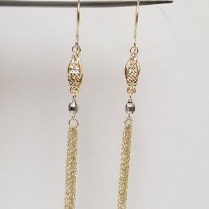 2.25&quot; New 14k Yellow White Gold Ball Filigree Rain or Tear Drop Dangle Rope Dangle Chain Earrings 1&quot; 2&quot; 3&quot; G223
