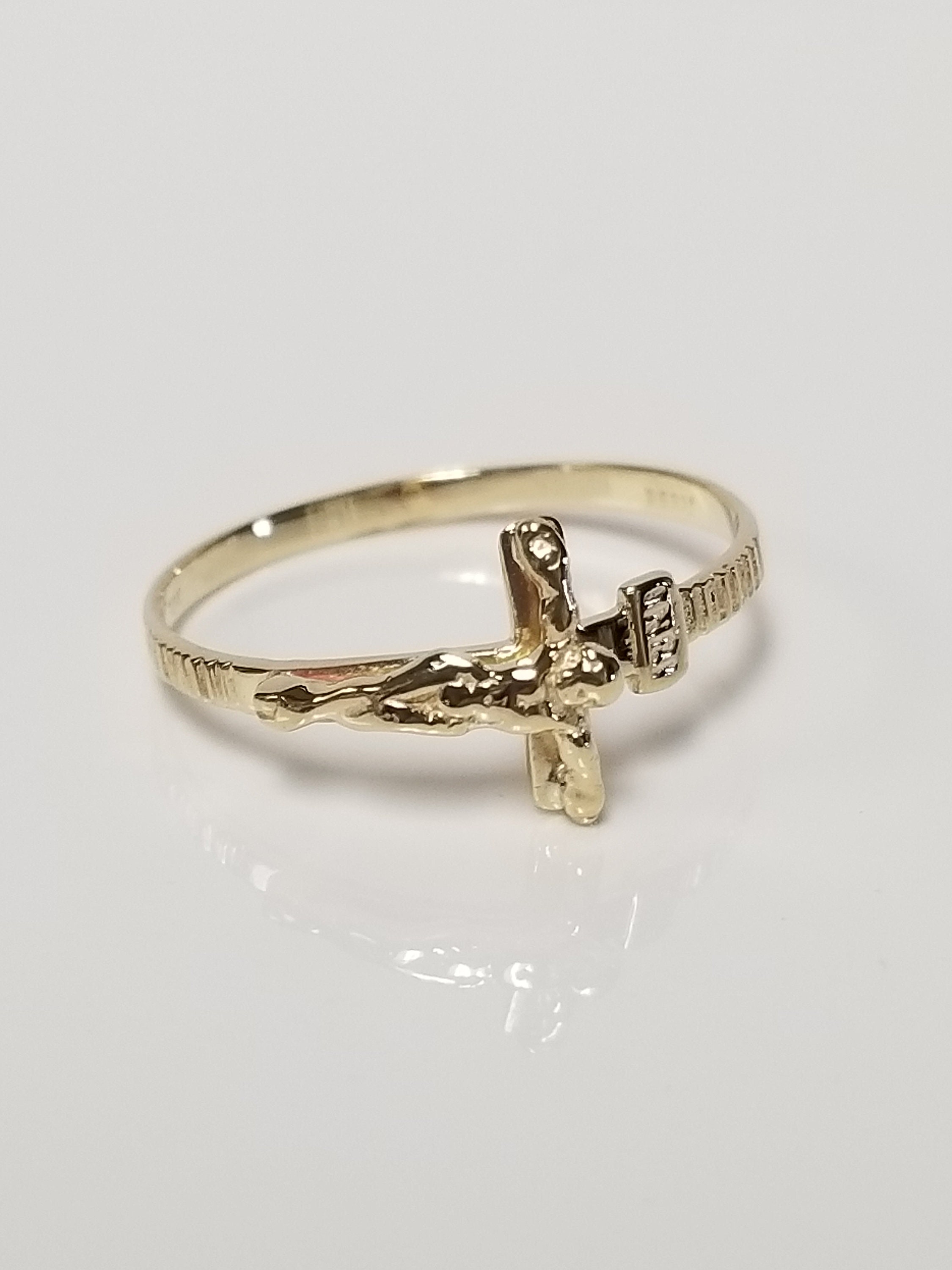 Size 6.25 Estate 10k Yellow Gold Christ on the Cross Promise Ring ...