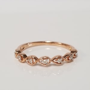 Anillo de boda de oro rosa de 10 quilates, talla 6,75, con diamantes de 0,10 ct, estilo apilable, BC4