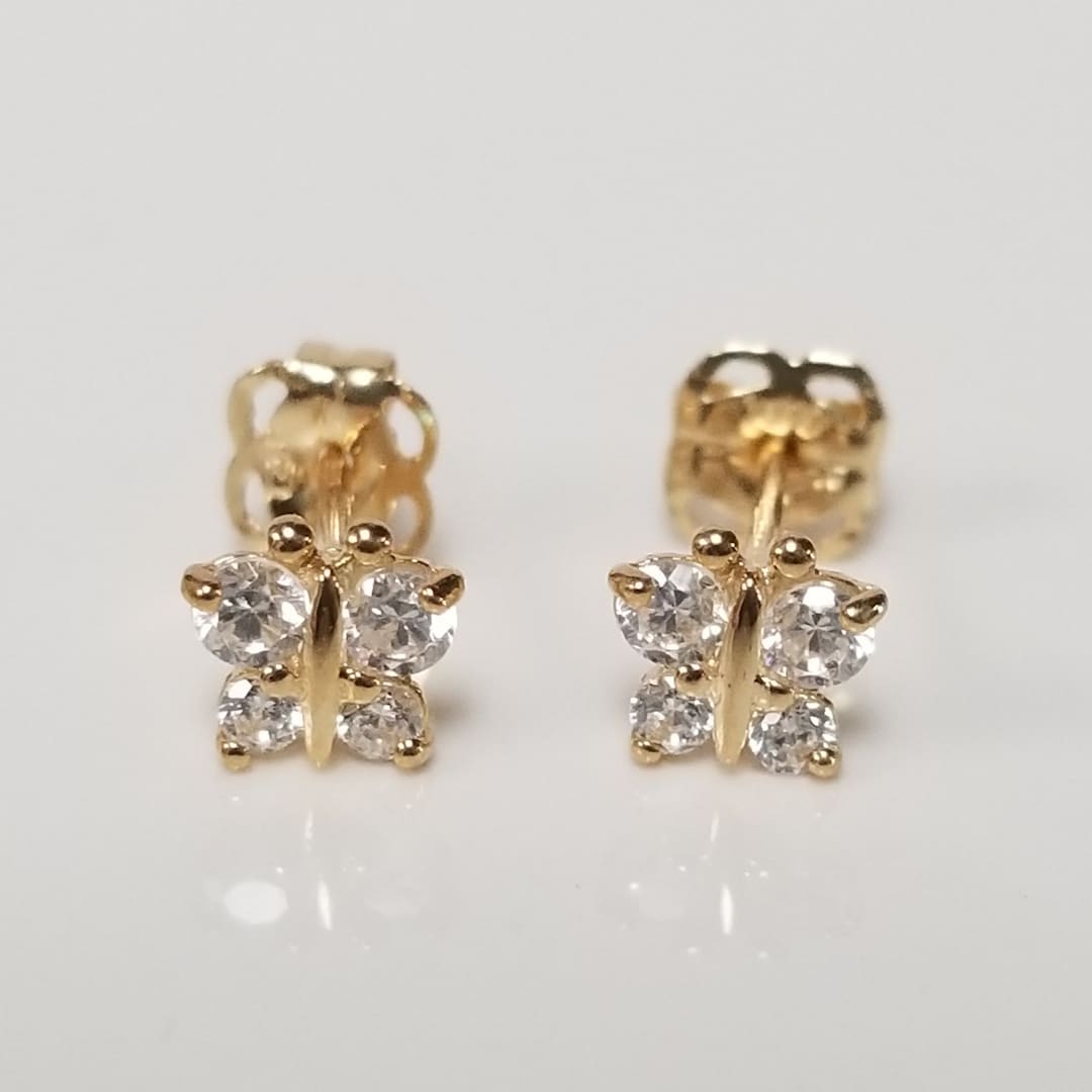 Estate New 14k Yellow Gold Butterfly Cz .25ct Diamonds Studs Earrings ...