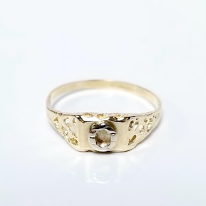 O Size 6 Estate 14k Yellow White Gold Capital O Initial Monogram Diamond Cut Ring Midi Pinky GS2161-06