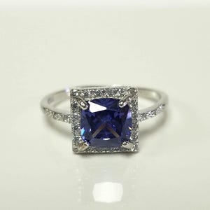 Maat 6 sterlingzilver 925 gemaakt 2 kt blauwe tanzaniet of saffier Cz diamant prinses geslepen diamanten ring belofte geboortesteen prachtige S20-1 afbeelding 1