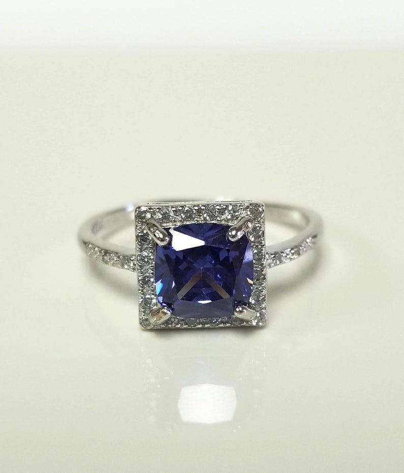 Maat 6 sterlingzilver 925 gemaakt 2 kt blauwe tanzaniet of saffier Cz diamant prinses geslepen diamanten ring belofte geboortesteen prachtige S20-1 afbeelding 1