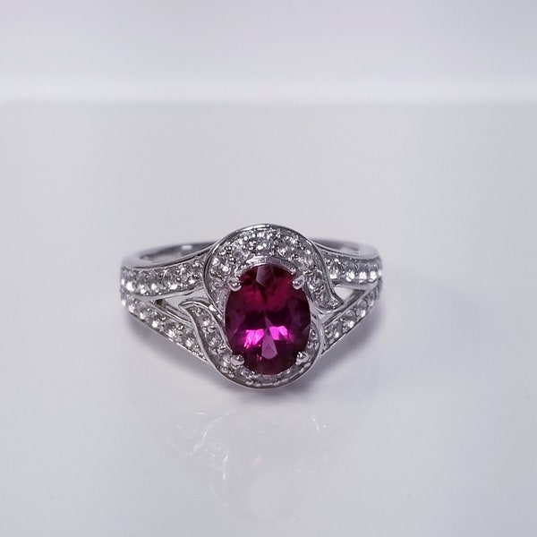 Size 7 or 9 Estate Sterling Silver 925 Oval 2ct Ruby or Tourmaline Cz Diamond Cocktail Ring Band Stunning CR18-4