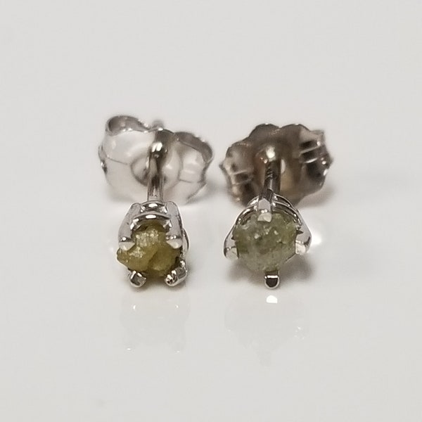 3mm Nature Unearthed 14k White Gold ROUGH .15ct Diamond Studs Stud Yellow Brown Champagne .25ct .30ct  GE10-3