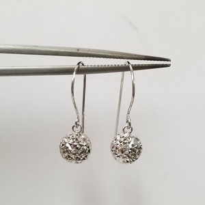 Sale 1&quot; Estate New 14k White Gold 6mm Ball Diamond Cut Dangle Earrings Studs 1&quot; Disco Snowflake Wire G229