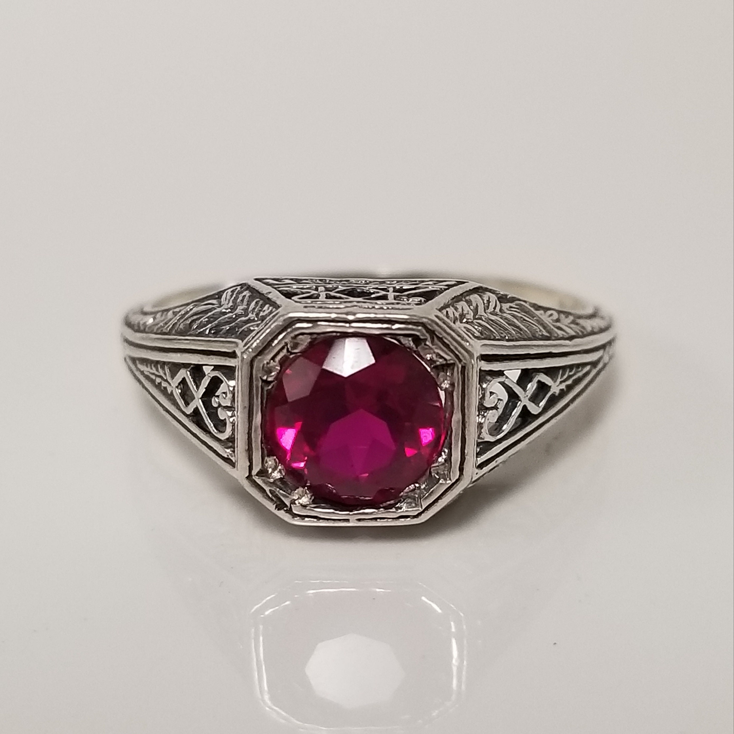 Ring Size 6.5 Estate Silver Sterling 925 Created .50ct Ruby