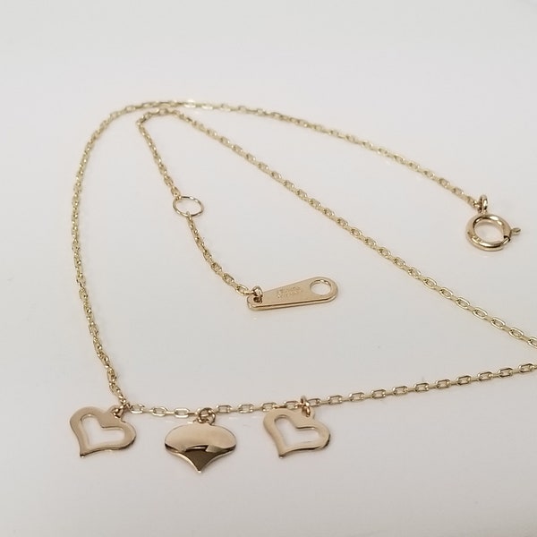 Sale 9" to 10" Estate 14k Yellow Gold .80mm Anklet Triple Hearts Heart Curb Diamond Cut Twist Link G307