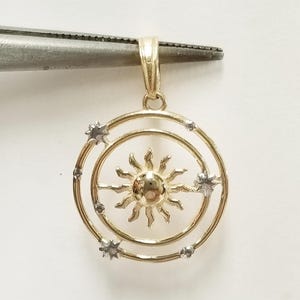 3/4" Estate 14k Yellow White Gold Sun Solar System Earth Stars Orbit Sunshine Pendant Charm G691