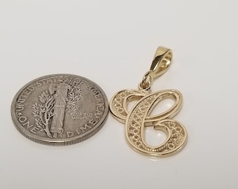 1" Estate 10k Yellow Gold Monogram C Initial Capital Filigree Pendant Charm Letter G544