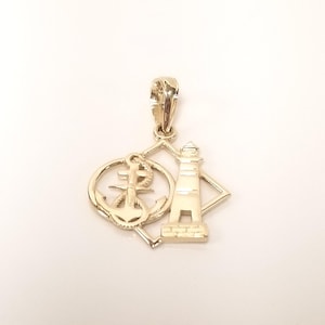 Sale 3/4&quot; Estate 14k Yellow Gold Lighthouse Anchor Cross Heart Pendant Victorian Catholic Lutheran Baptist Stunning G511