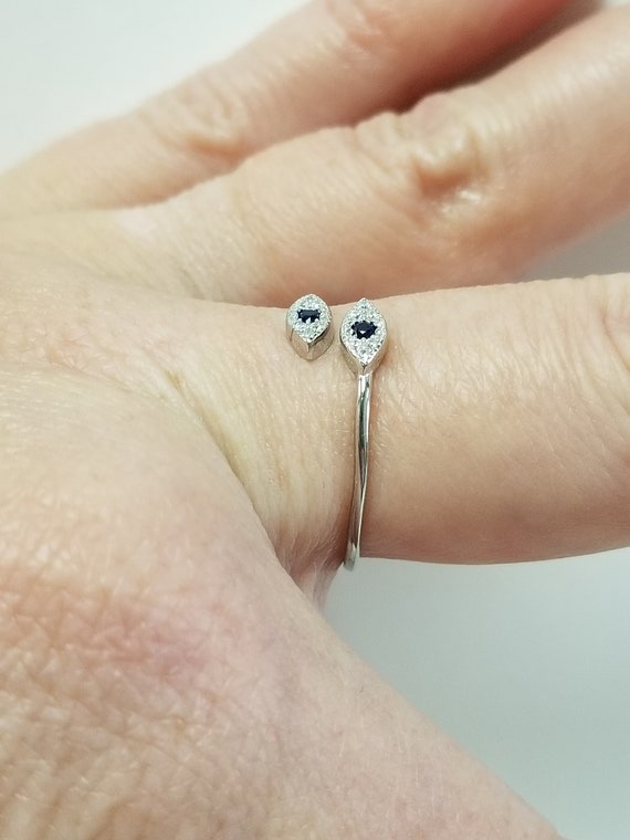 Size 7 Estate Sterling Silver 925 Blue Sapphire .05ct Cz Diamond