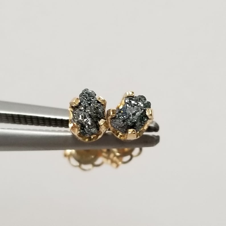 3mm Nature Unearthed 14k Yellow Gold ROUGH .25ct Diamond Studs Stud Black Brown Champagne .20ct .30ct GE45