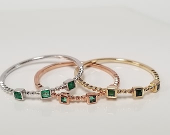 CHOICE Size 7 Estate 10k White ONLY Rose Gold Natural .10ct Emerald Stack Wedding Ring Princess Cut Band Ring Anniversary CHOICE DNG20-0