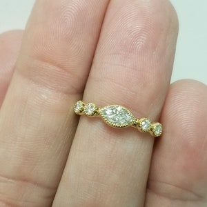 SI2 H Size 6.5 Estate 14k Yellow Gold Marquise .50ct Diamond Ring Engagement Wedding .40ct .25ct DFJ6