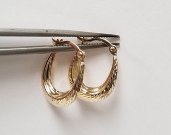 5/8" Estate 10k Yellow Gold Small Twist Cut Hoops Earrings Wheat Design G172