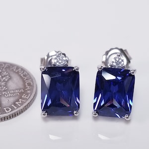 Boucles d&#39;oreilles en argent sterling 925 avec diamants 3 carats Cz taille émeraude ou tanzanite Superbes clous d&#39;oreilles E5-5