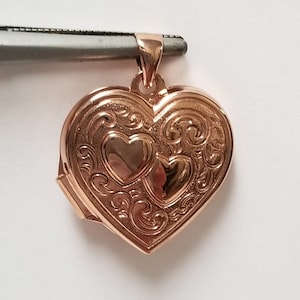 Estate 14k Rose Gold Over Sterling Silver Heart Cross Locket Pendant Charm Baptism Confirmation GF9-1