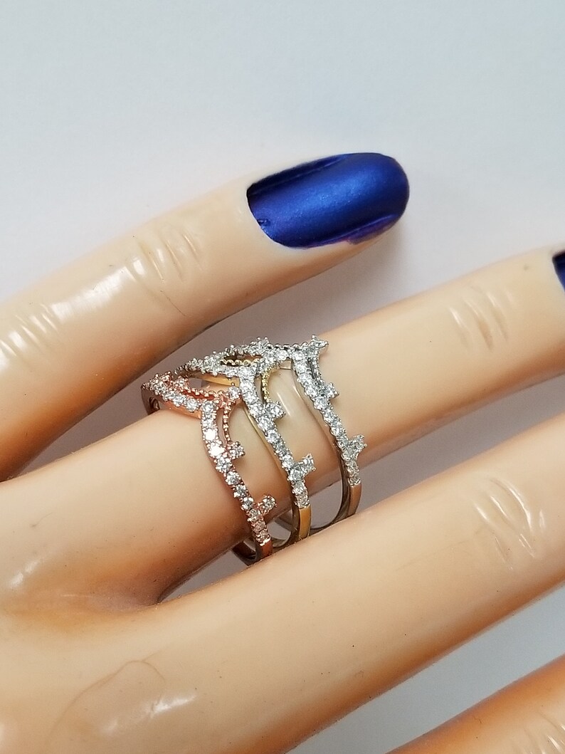 CHOICE Size 7 Estate 10k White Yellow Rose Gold Princess Crown .20ct Heart Diamond Ring Eternity DNG108