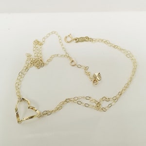 9" to 10" Estate 14k Yellow Gold 1mm Curb Design Heart Anklet Double Strand Sweetheart G20-1