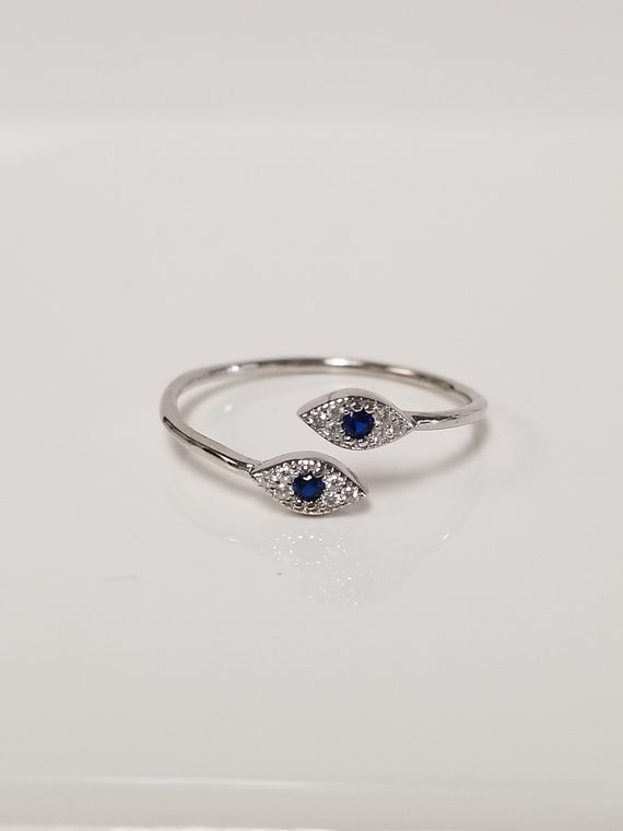 Size 7 Estate Sterling Silver 925 Blue Sapphire .05ct Cz Diamond