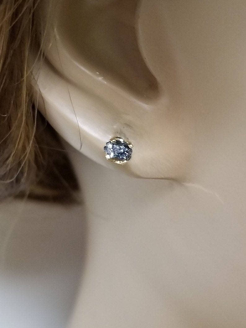 3mm Nature Unearthed 14k Yellow Gold ROUGH .25ct Diamond Studs Stud Black Brown Champagne .20ct .30ct GE45