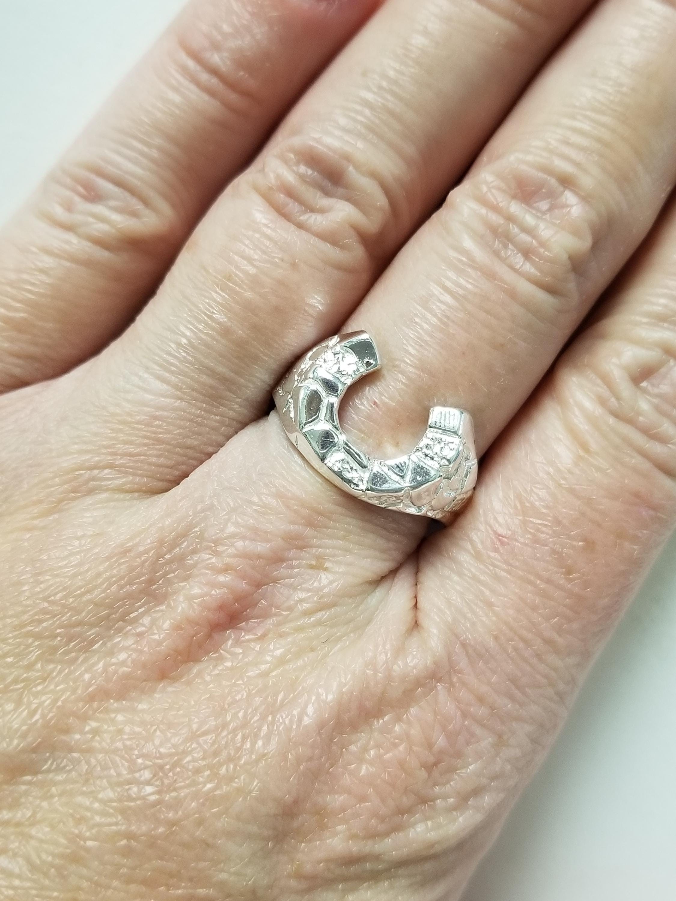Size 9 or 10 Sterling Silver 925 Horseshoe Horse Lucky Nugget Ring
