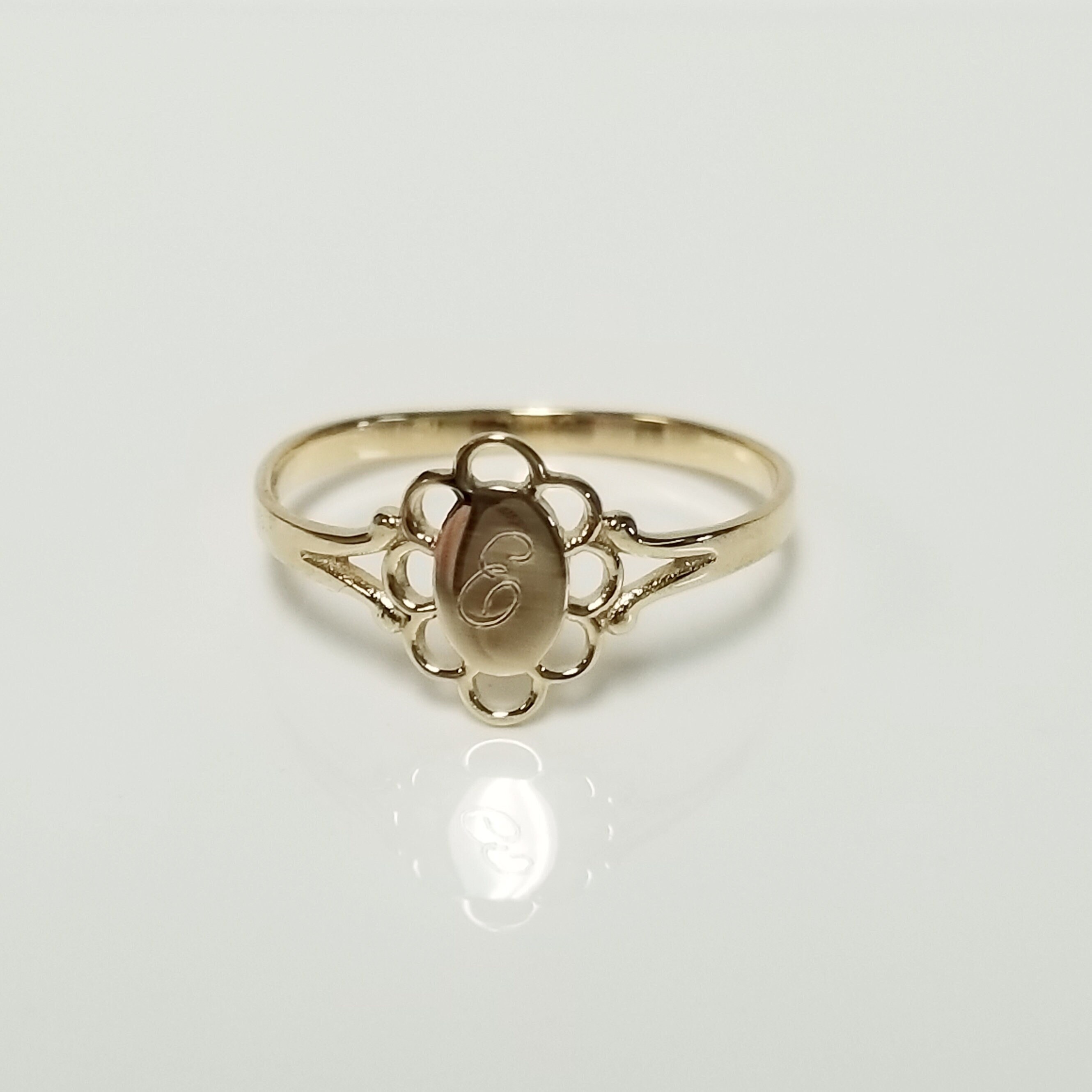 Ladies Vintage Monogram Signet 14k Rolled Gold Plated Ring Etched F B Size  7.25