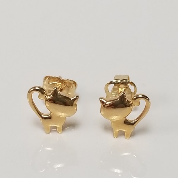 1/4" 6mm Estate 14k Yellow Gold Cat Felix Studs Earrings Stud GE70