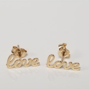 3/8" Estate New 14k Yellow Gold Heart LOVE Studs Stud Earrings Anniversary Birthday G95