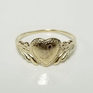 S Size 3 Estate 10k Yellow Gold Monogram Cursive S Capital Initial Heart Midi Victorian Antique Style Ring G12-1