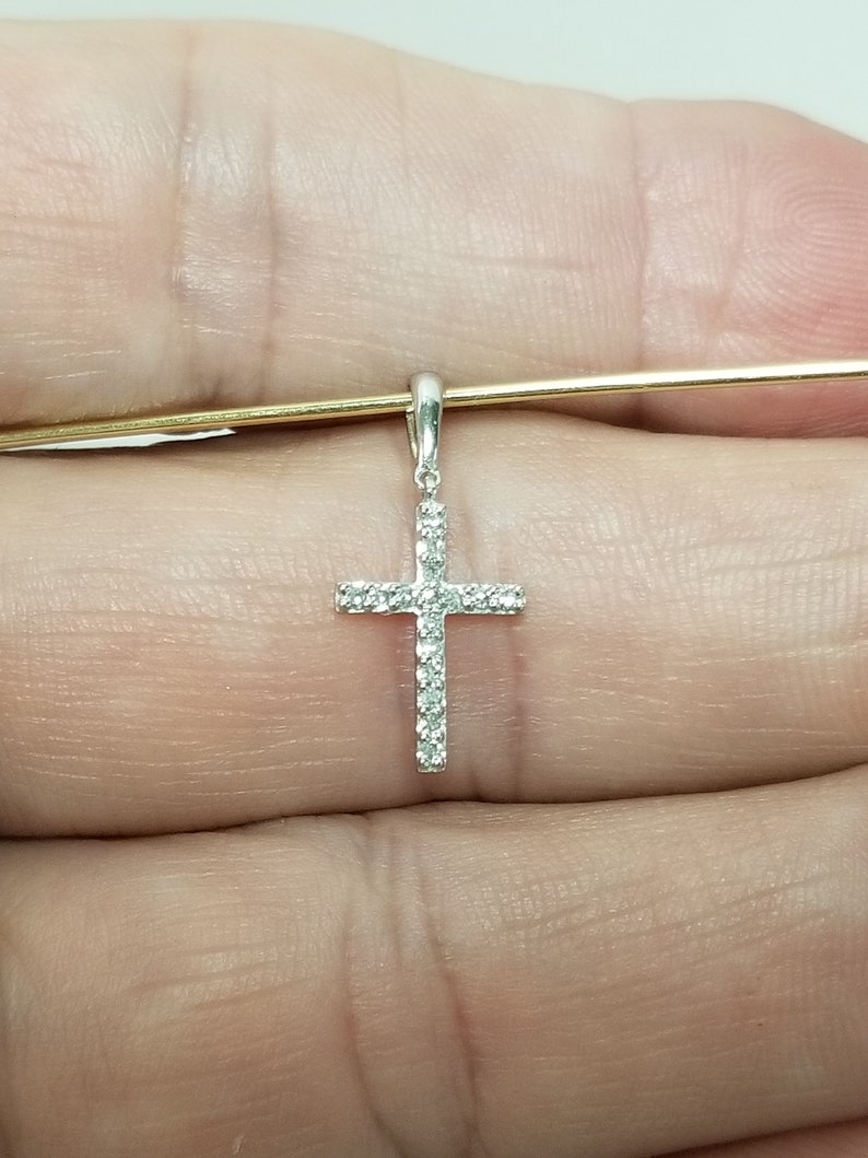 3/4 Estate 10k White Gold .075ct Diamond Cross Pendant Anniversary Birthday Baptism BC19-02 image 1