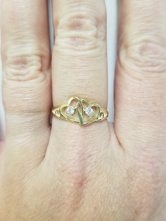 10k Gold Double Heart CZ Filigree Ring 10k Gold Double Heart CZ Filigree Ring