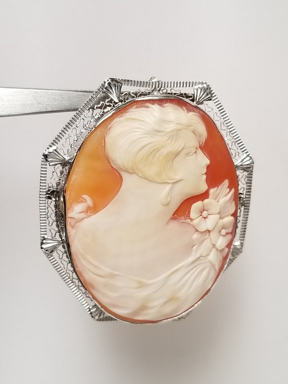 14.12 Grams Sale 2" Estate 14k White Gold Cameo F… - image 3