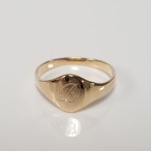 Anillo con monograma ovalado de B mayúscula, talla B, en oro amarillo de 14 k, inicial de bebé, meñique, niña, G86