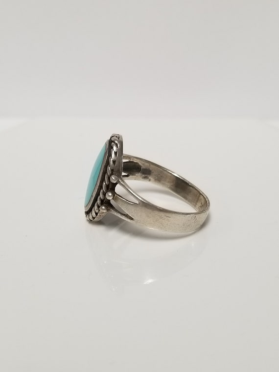 Size 9 Estate Sterling 925 Silver Created Turquoi… - image 7