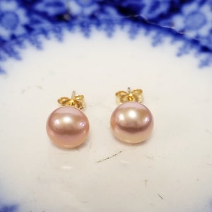 7 mm Estate Novos Brincos 14k Ouro Amarelo Natural Pérola Rosa 6 mm 7 mm GE22