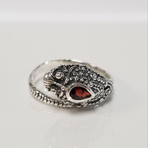 Size 6 Estate Silver Sterling 925 Snake .20ct Garnet Stone Ring Sweetheart Promise Pinky Midi Filigree Southwestern MS16