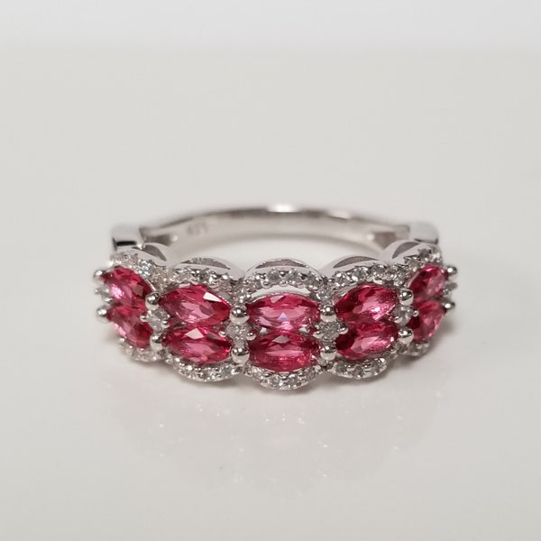 Size 8 10 Estate Sterling Silver 925 Pink 1ct Sapphire or Topaz Cz Diamond Ice Ring Cocktail Band SW11-1