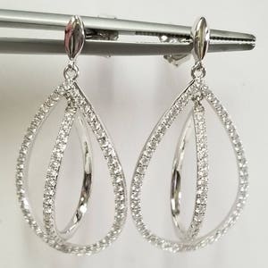 1.5&quot; Estate Sterling Silver 925 Infinity Pear Tear Drop Cz Diamonds Earrings Dangle Stunning SWCZ8