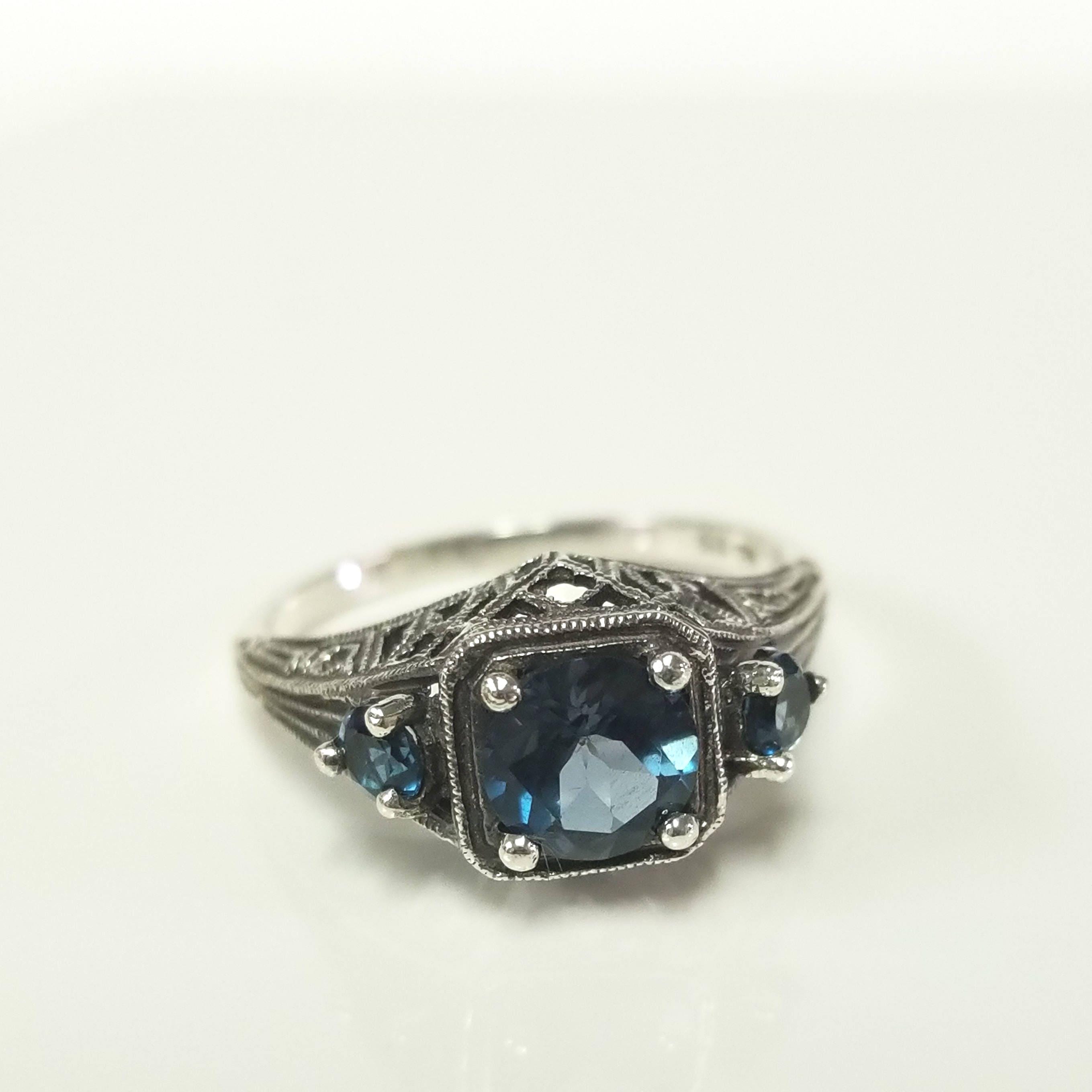 Size 5 6 9 10 Estate Sterling Silver 925 Natural London 1.5ct Blue